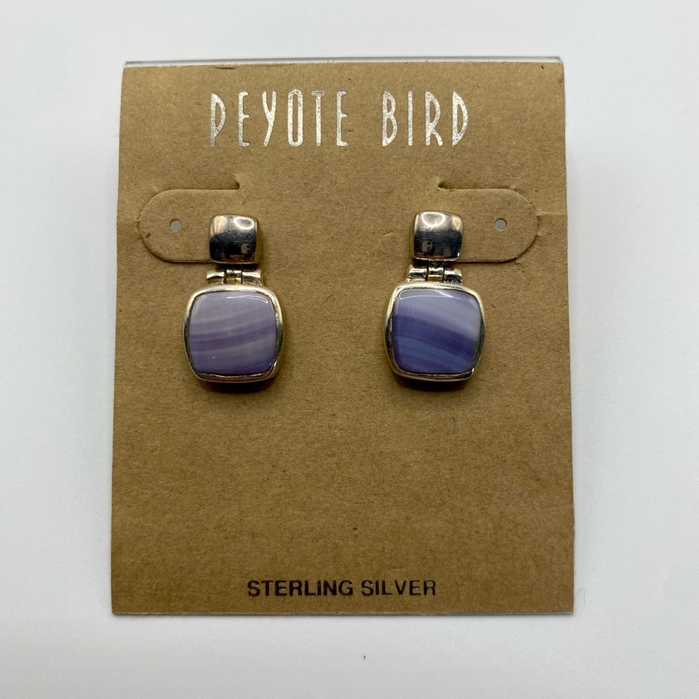 NWT Peyote Bird Sterling Silver Earrings with Purple Stone